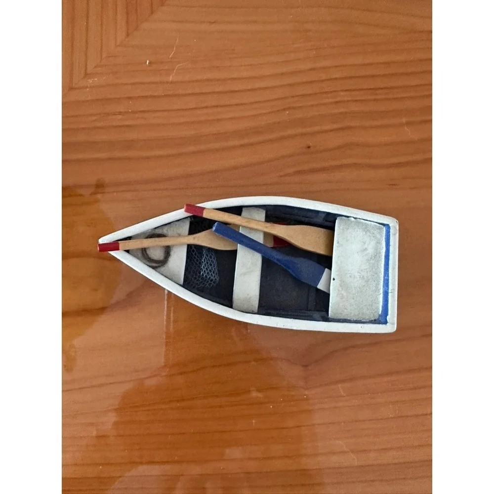 Set of 3 Miniature Wooden‎ Boats Nautical Coastal Decor Rowboat Sailboat Oars
